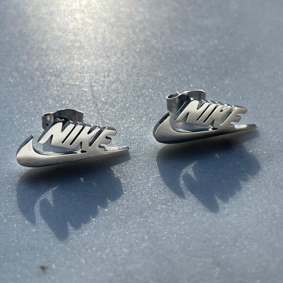 Nike Earrings - Nike Swoosh - Silver Studs - Christmas Gifts - Picture 2 of 2